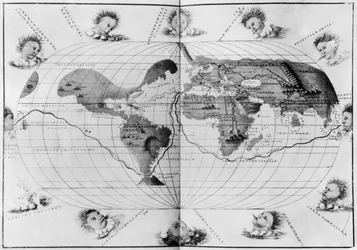 Mappa del mondo che traccia il viaggio intorno al mondo di Magellano, dall